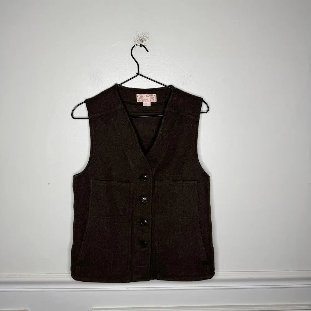 Filson Mackinaw Wool Brown Vest Mens Small - Picture 2 of 9